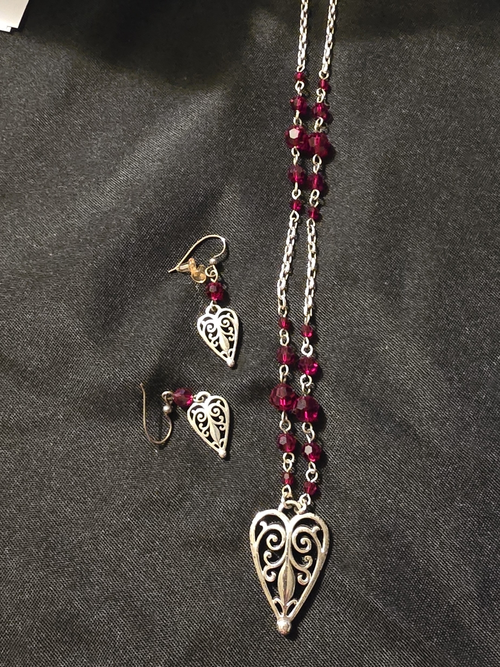 Vintage, retired Brighton heart pendant necklace AND EARRINGS SET